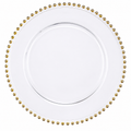 Platzteller aus Glas 32 cm mit Goldperlenrand – transparent